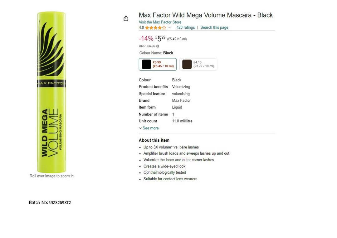 Max Factor Wild Mega Volume Mascara Europe