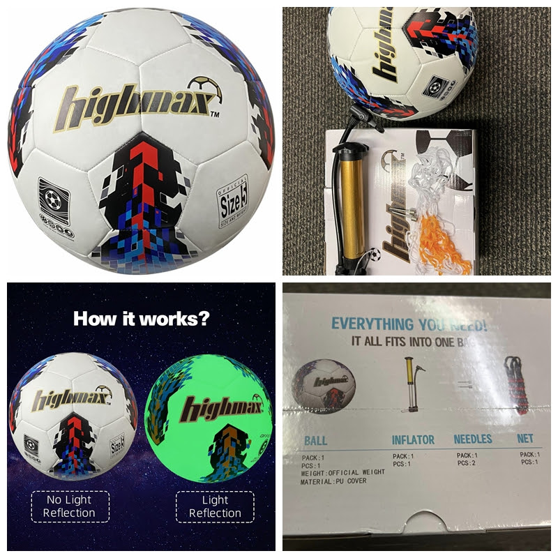 Highmax Glow in Dark Soccer Ball. Size 5 complete set with Air Pump, Needle and Net.