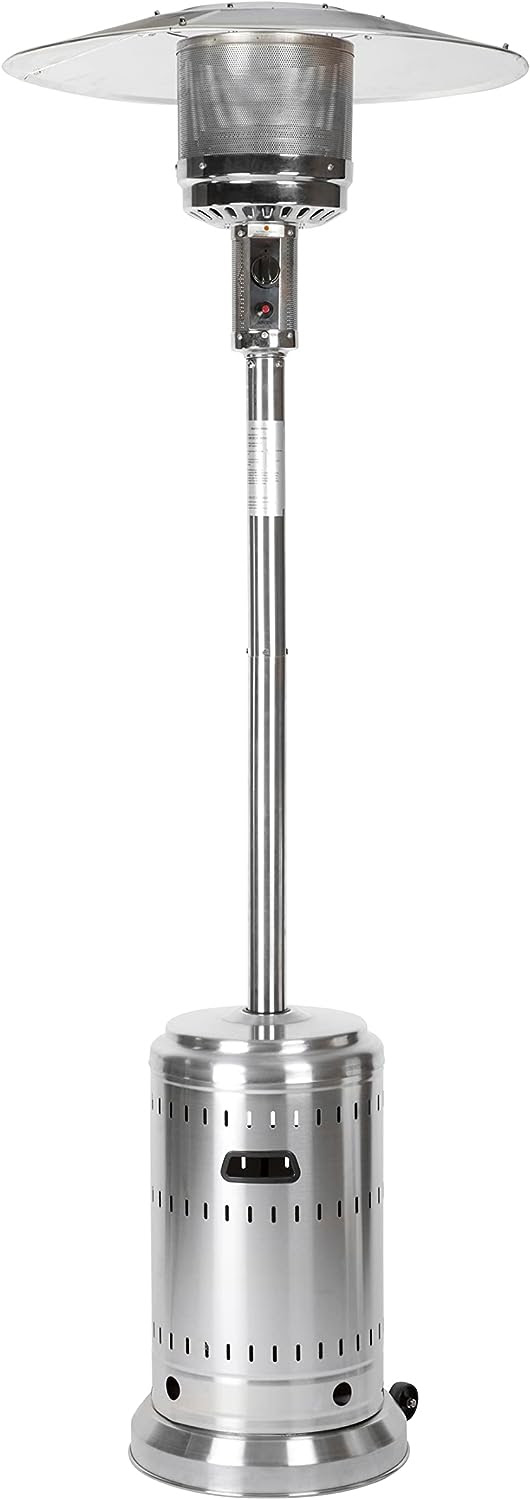 Outdoor Propane Patio Heater with Wheels, Commercial & Residential, Brown / Stainless