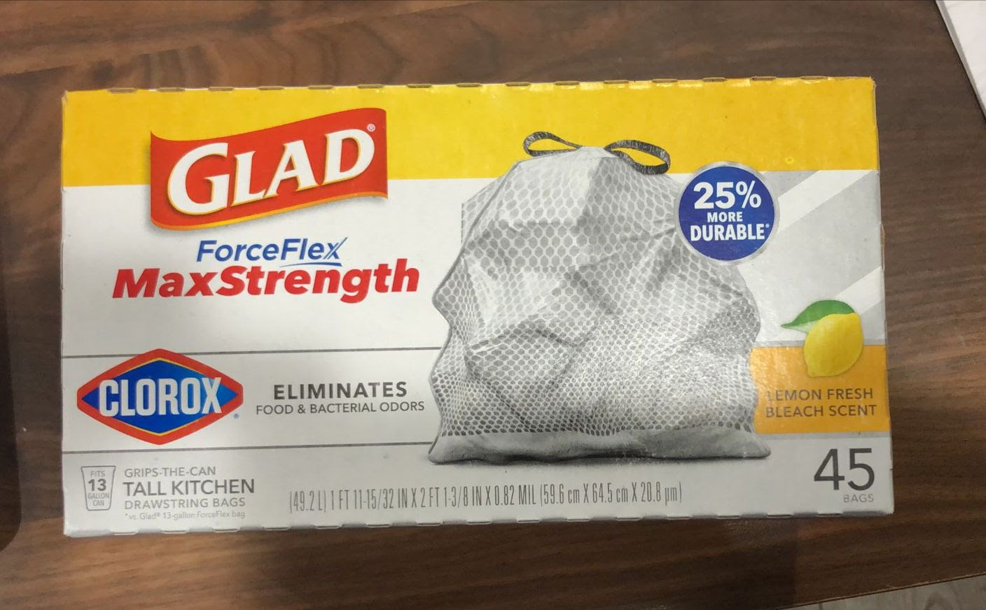 Glad ForceFlex 13-Gallons Trash Bag (45-Count).  3120 Boxes. EXW Los Angeles $7.50 Box.