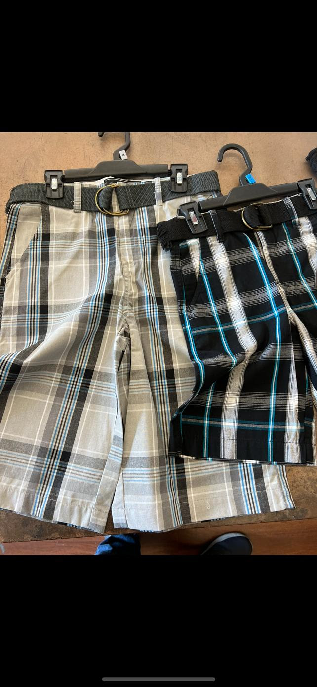 Boys Belted Yarn Dyed Plaid Shorts. 18,224pcs.  EXW Los Angeles $2.75pc.