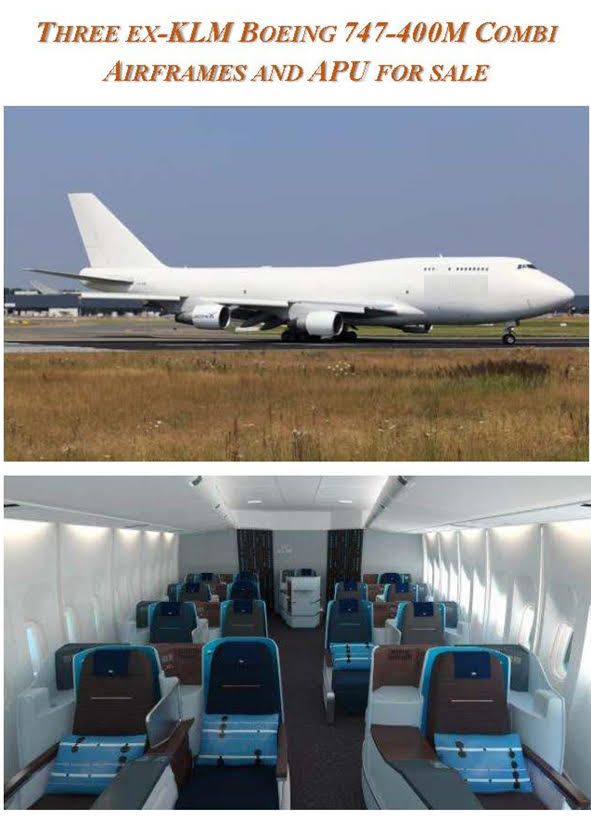 2 x Ex KLM Combi aircraft are available as is, no engines, $6.5M each net to seller after all fees