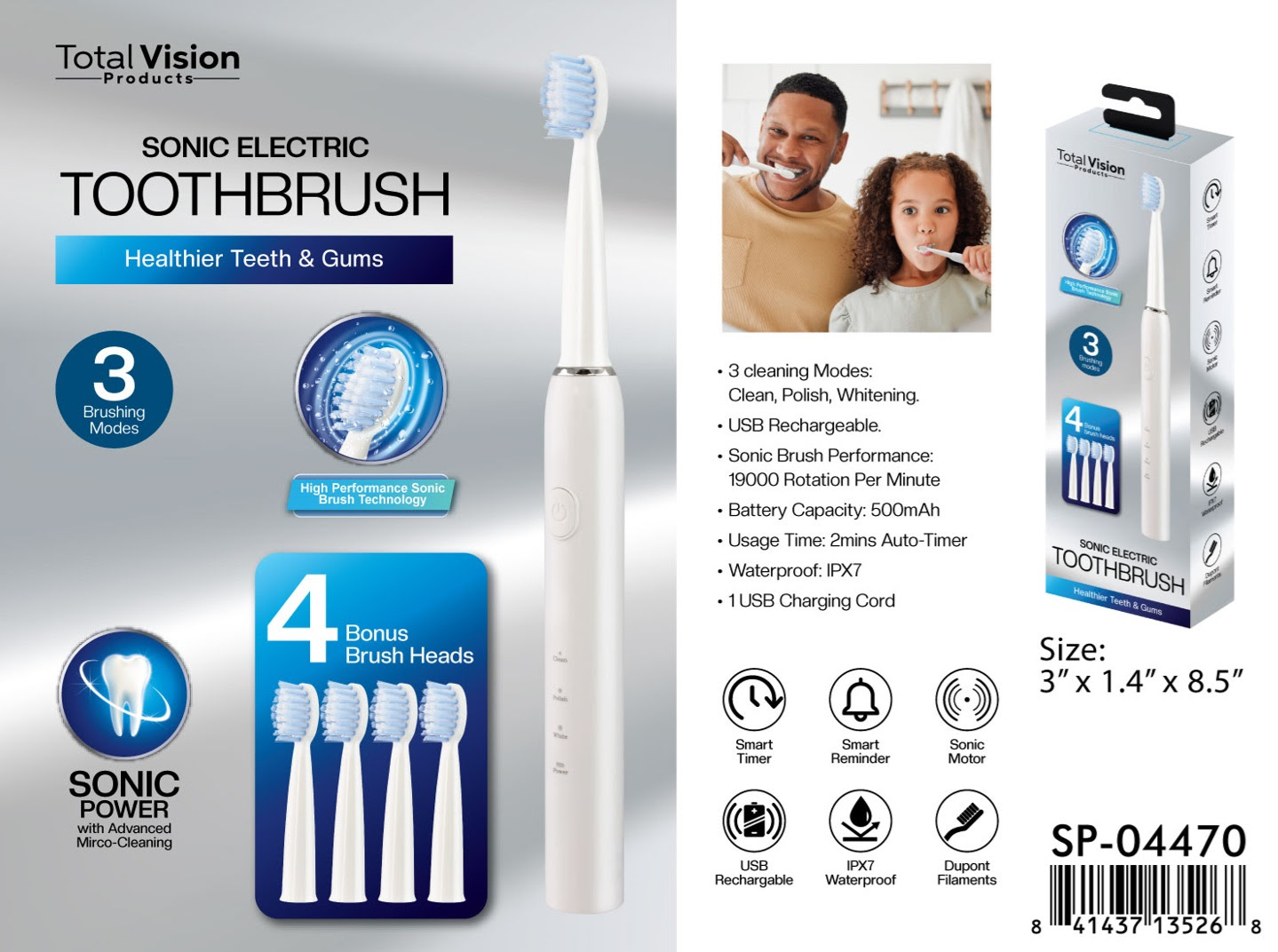 Total Vision Sonic Electric Toothbrushes. 9588 units. EXW Los Angeles $7.95 unit
