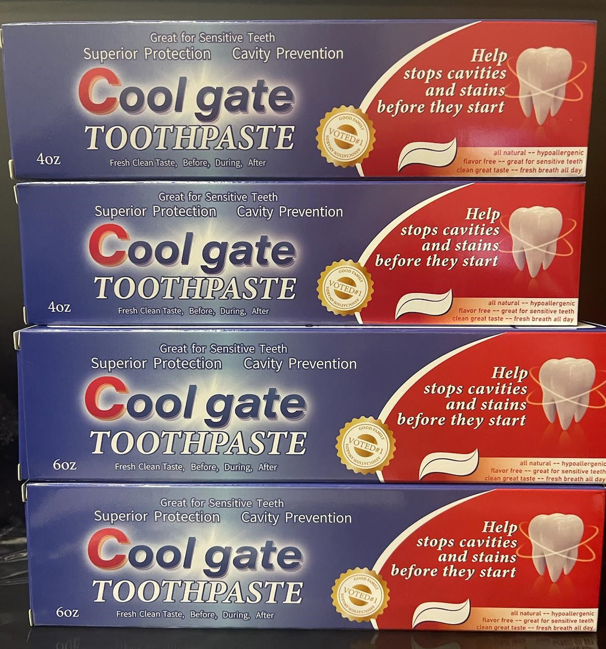 Cool gate 4oz Cavity Prevention Toothpaste. 45,000 units. EXW Ohio $0.75unit.