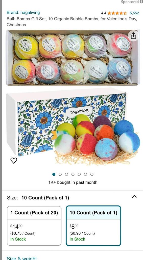 Bath Bombs Gift Set 10 Organic Bubble Bombs, for Valentine’s Day, Christmas