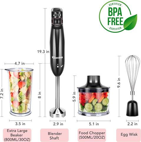 iCucina 4-in-1 Variable Speed Immersion Hand Blender USA