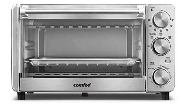 COMFEE Toaster Oven, 4 Slice, 12L, Multi-function Stainless Steel Finish with Timer-Toast-Bake-Broil Settings, 1100W, Perfect for Countertop (CFO-BG12(SS))