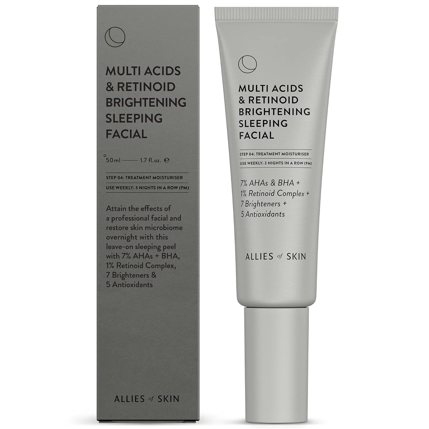 Allies of Skin 1.6 fl oz (48ml) Multi Acids & Retinoid Brightening Sleeping Facial.  4896 Units. EXW Los Angeles $12.95 Unit.