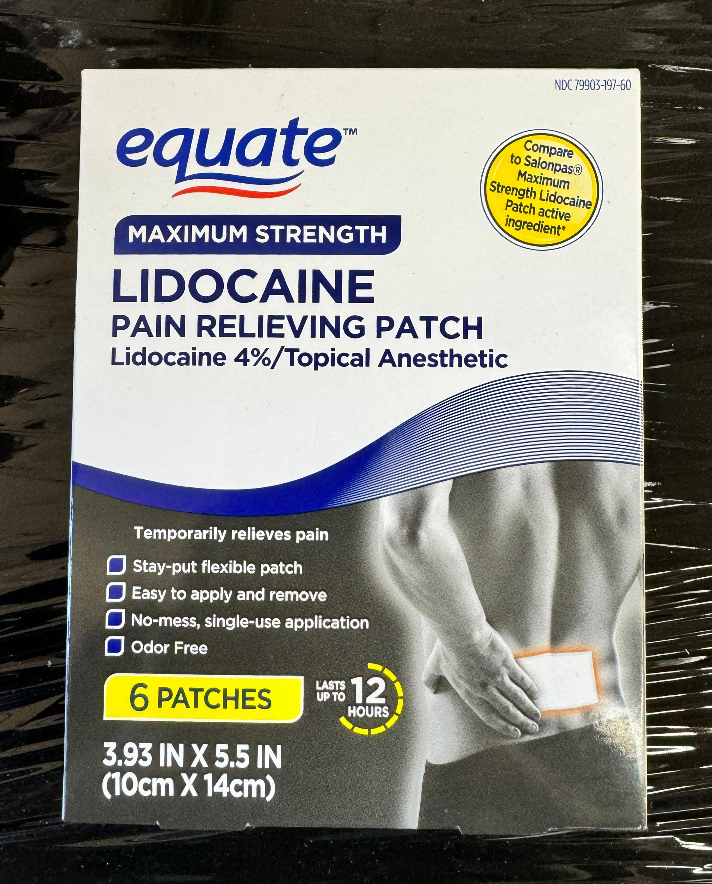 Equate 6Pack Lidocaine Muscle Aches & Pains Relieving Patch. 12,000 Packs.  EXW Los Angeles $2.50/Pack of 6.