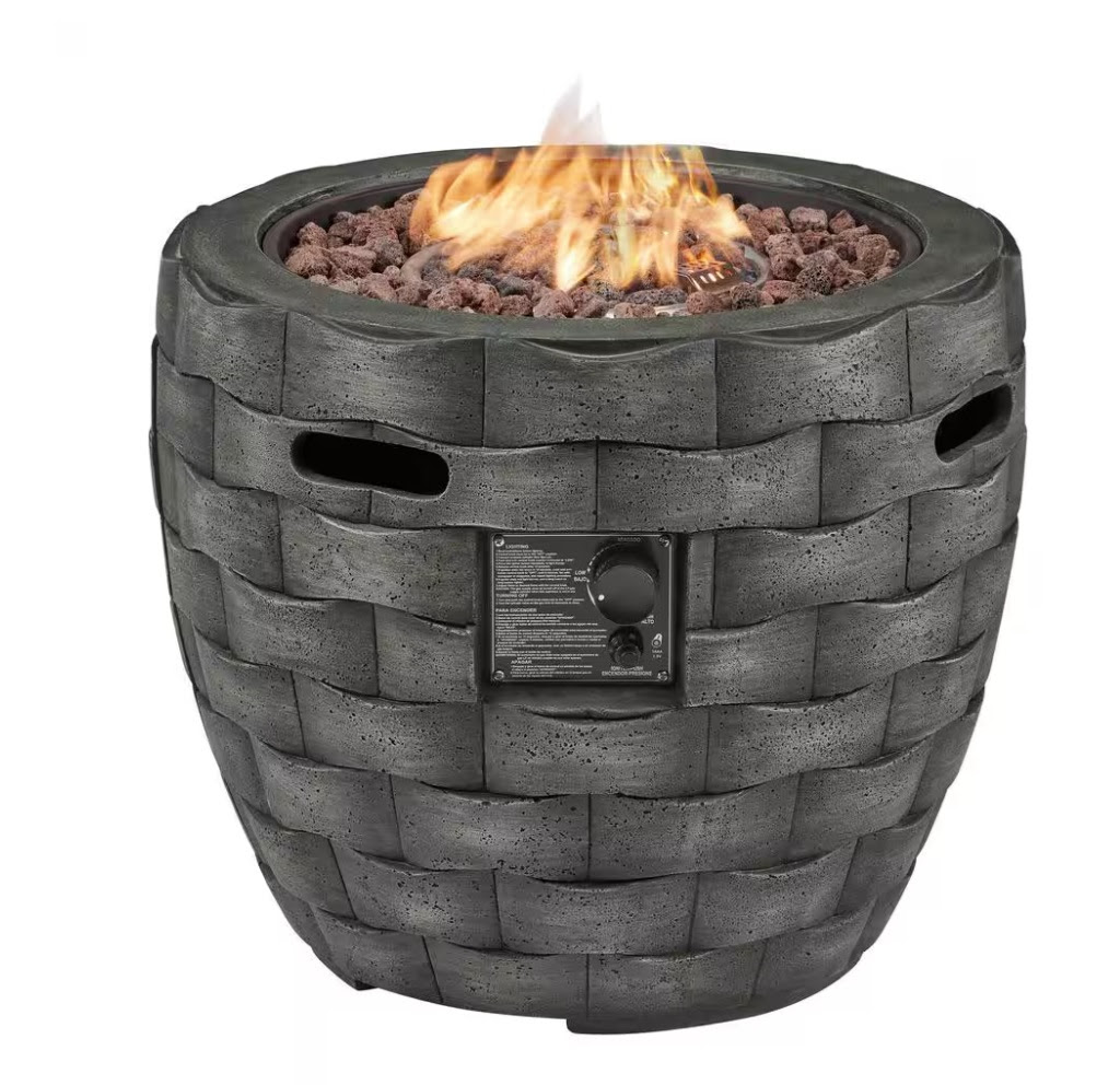 Hampton Bay 30,000 BTU Stone Hidden Propane Tank Outdoor Fire Pit with Lava Rocks.