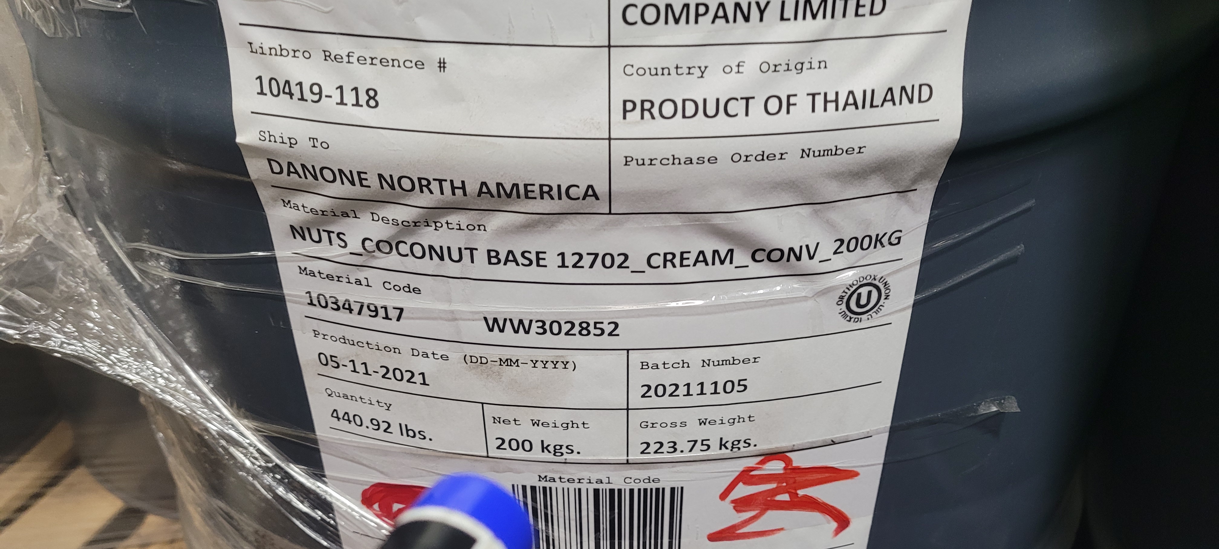 80 DRUM containers coconut base cream