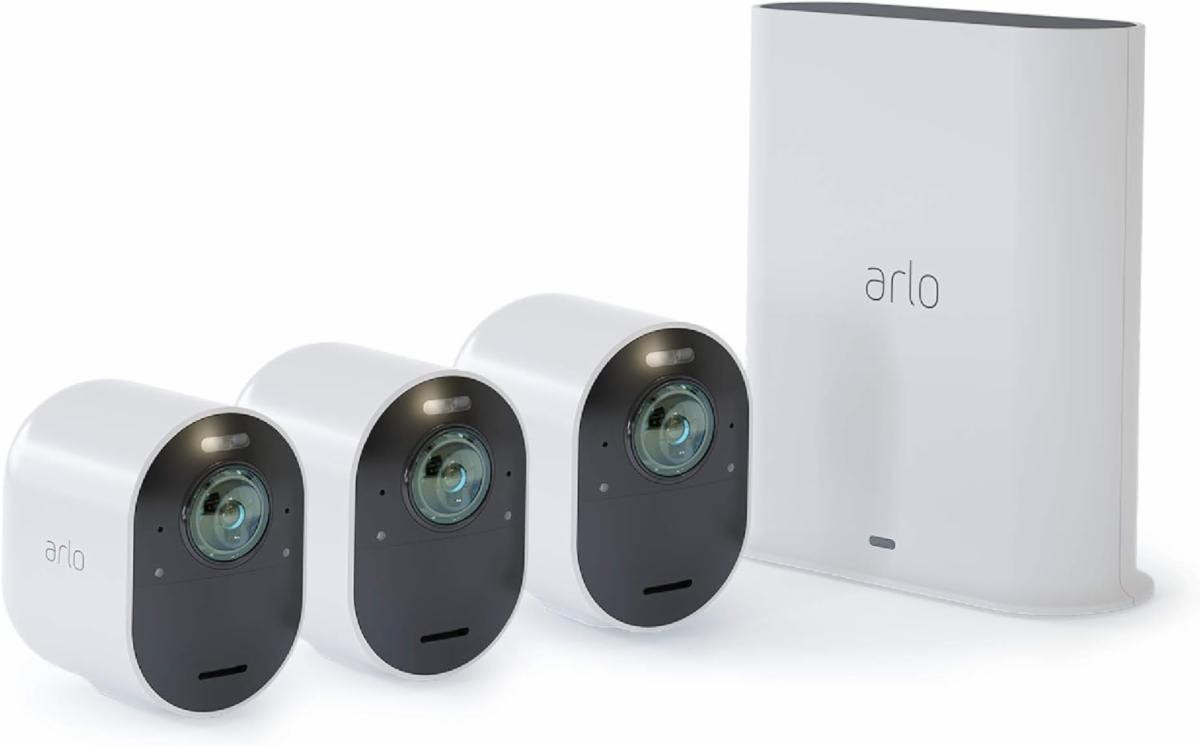 Grade A Refurbished Arlo Ultra - 4K UHD Wire-Free Security 3 Camera System | Indoor/Outdoor with Color Night Vision, 180° View, 2-Way Audio, Spotlight, Siren | Compatible with Alexa and Homekit | (VMS534)