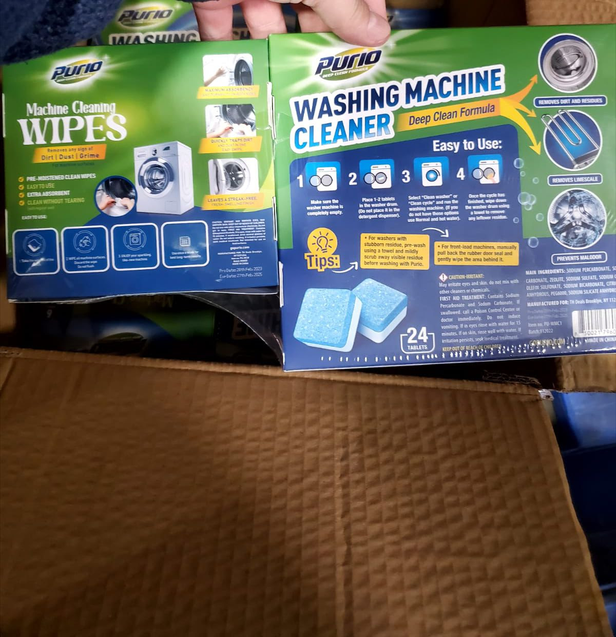 Purio Washing Machine Cleaner Tablets & Machine Cleaning Wipes.  18,000 Sets. EXW Los Angeles $3.45 Set.  