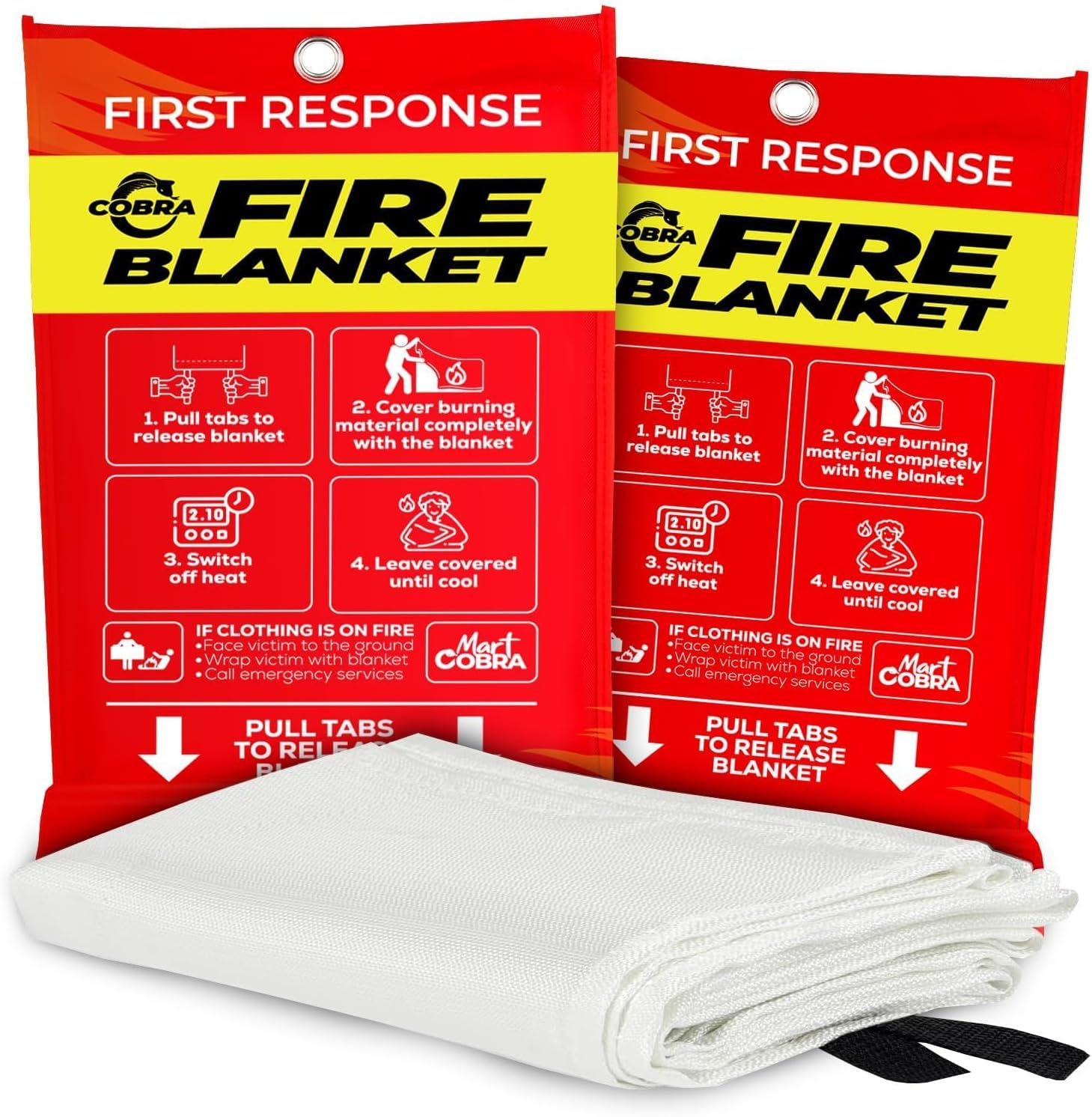 Mart Cobra 2 Pack 40” x 40” Emergency Fire Suppression Blanket for Home and Kitchen. 