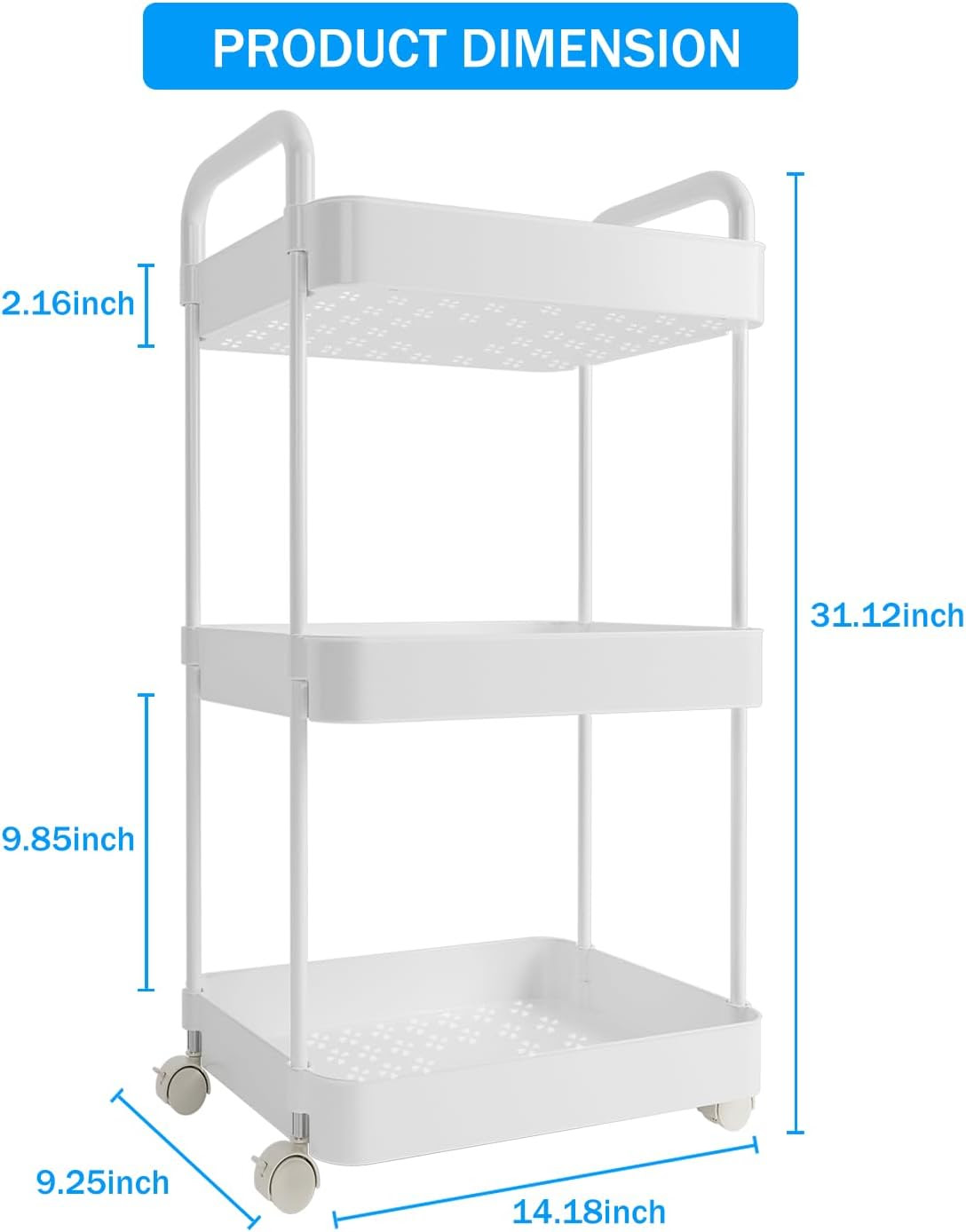 VOLNAMAL Baby Diaper Caddy Organizer, 3-Tier Movable Diaper Cart with Wheels, Newborn Essentials Must Haves, Diaper Caddy for Wipes & Baby Diapers, Baby Registry Search - Plastic White