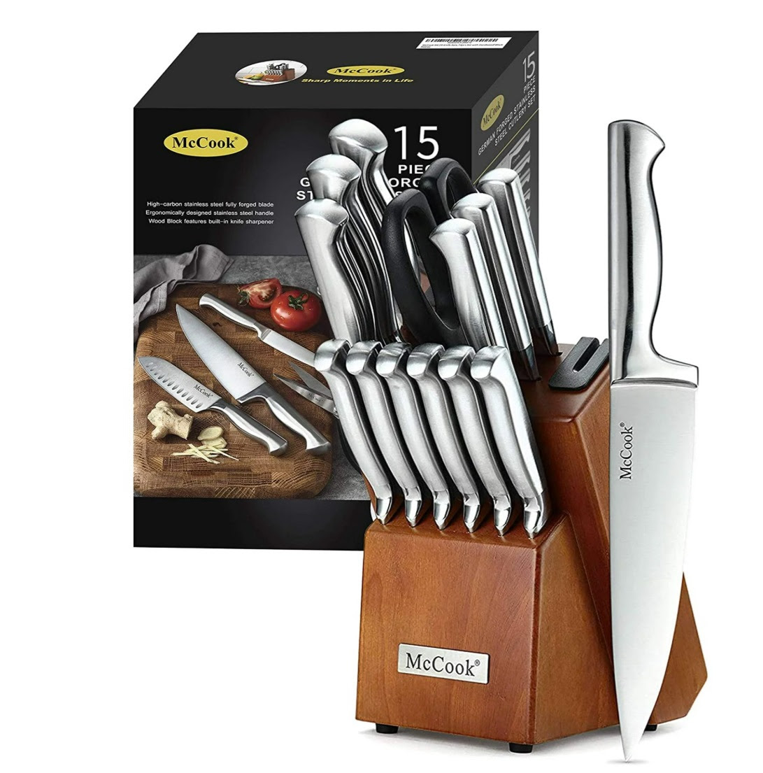 McCook MC29 Knife Sets, 15 Pieces German Stainless Steel Kitchen Knife Block Sets with Built-in Sharpener. 260 Sets. EXW Los Angeles $47.00 Set. Retail $90.99