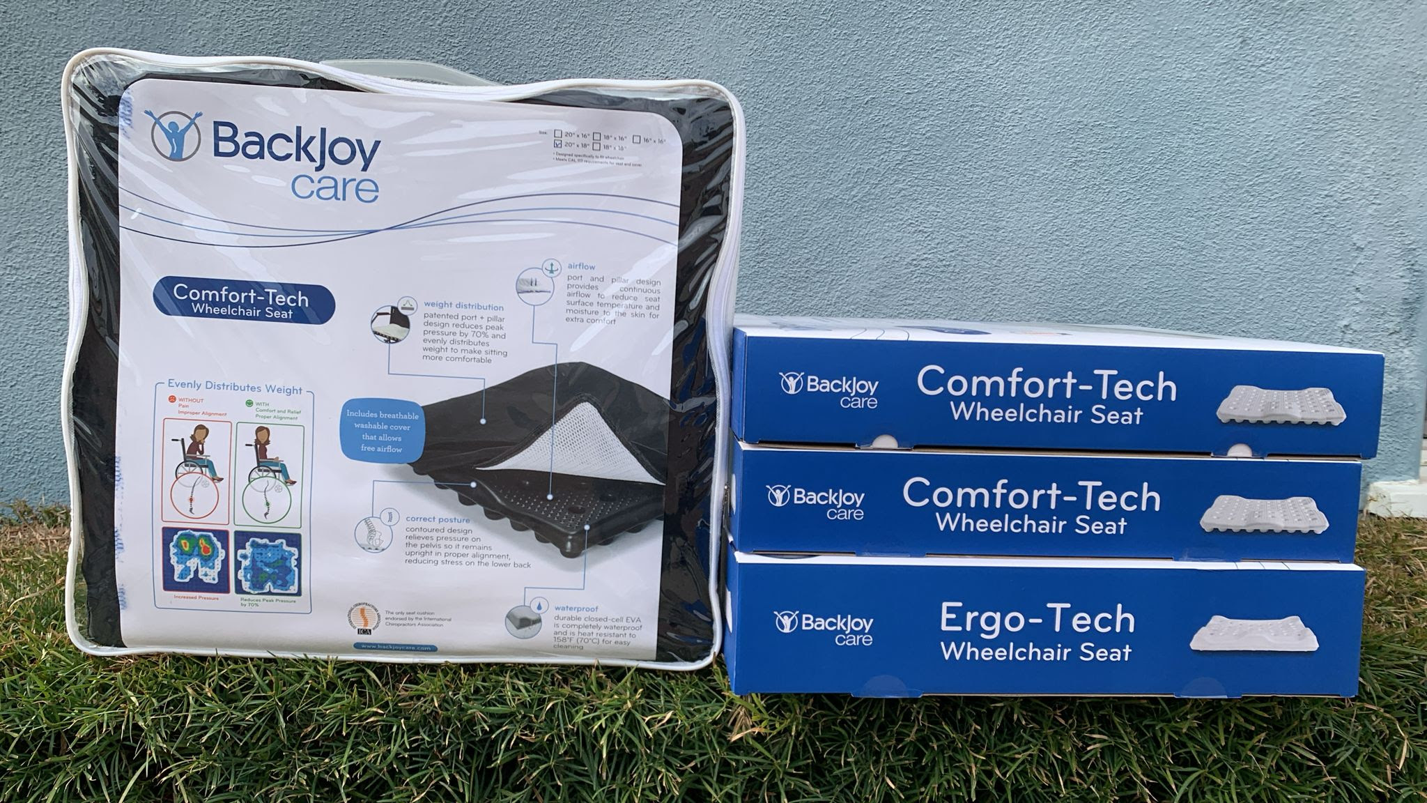 BackJoy Care18 x 18 Inch Comfort -Tech &  Ergo-Tech Wheelchair Cushion Seat.  4816 Units. EXW Los Angeles $9.50 Unit.