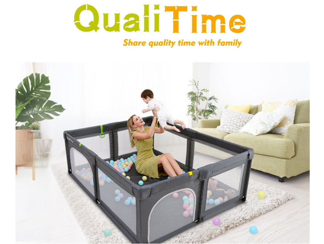 QualiTime Sturdy Safety Playpen with Anti-Slip Suckers and Super Soft Breathable Mesh. 
