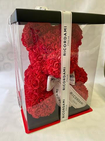 RICORDAMI ITALIA ROSE BEAR Covered In Red Roses With A Large White Bow 