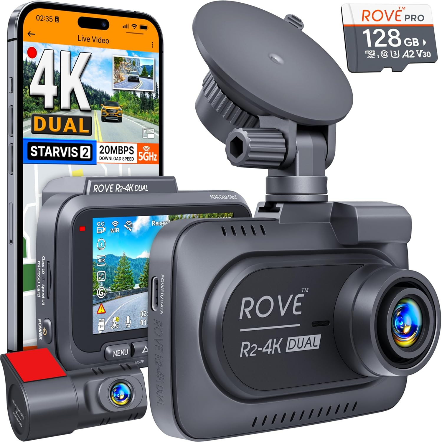 ROVE R2-4K DUAL Dash Cam Front and Rear. 300 Sets. EXW Los Angeles $47.00 Set. 
