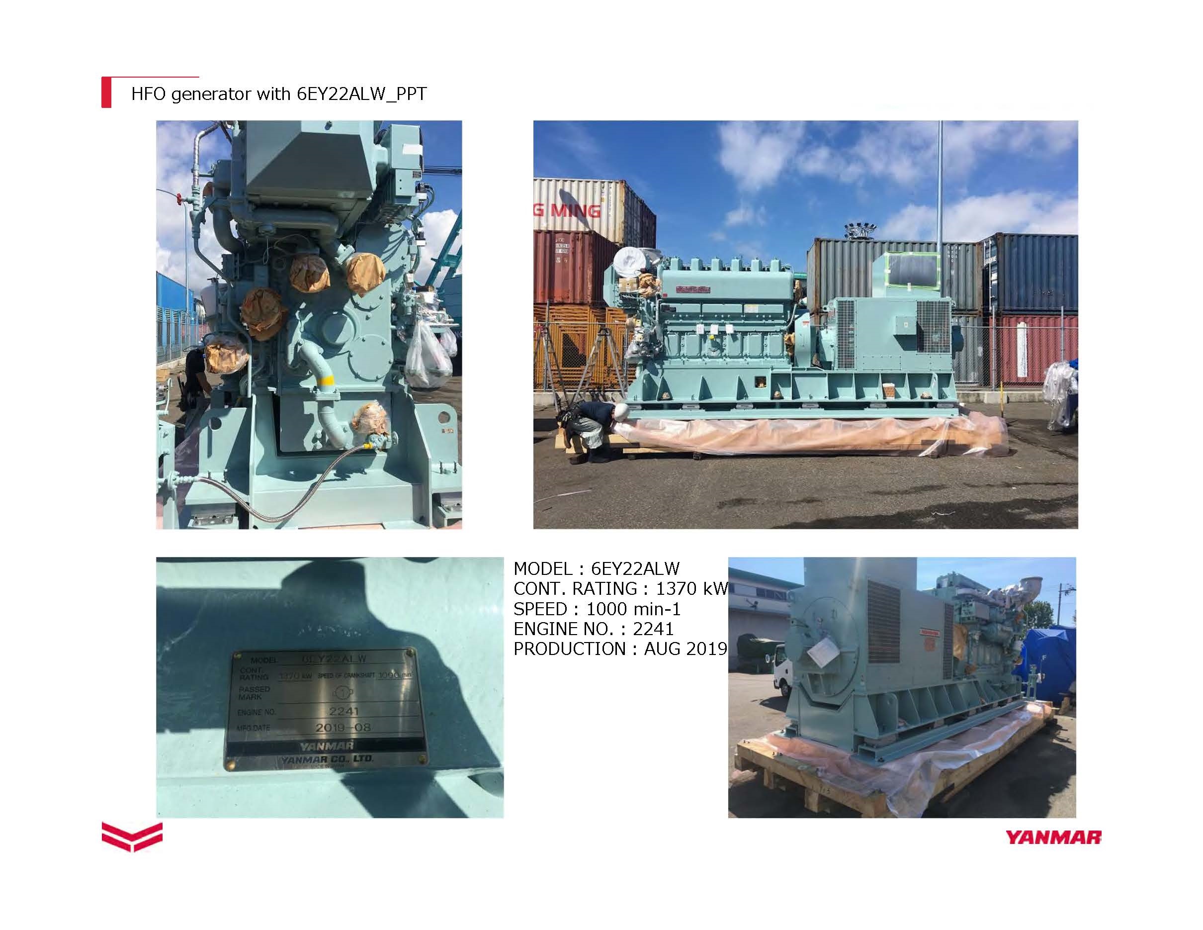 For Sale - Ref 19062025 2 units YANMAR 6EY22ALW Generator, 60 Hz, marin application