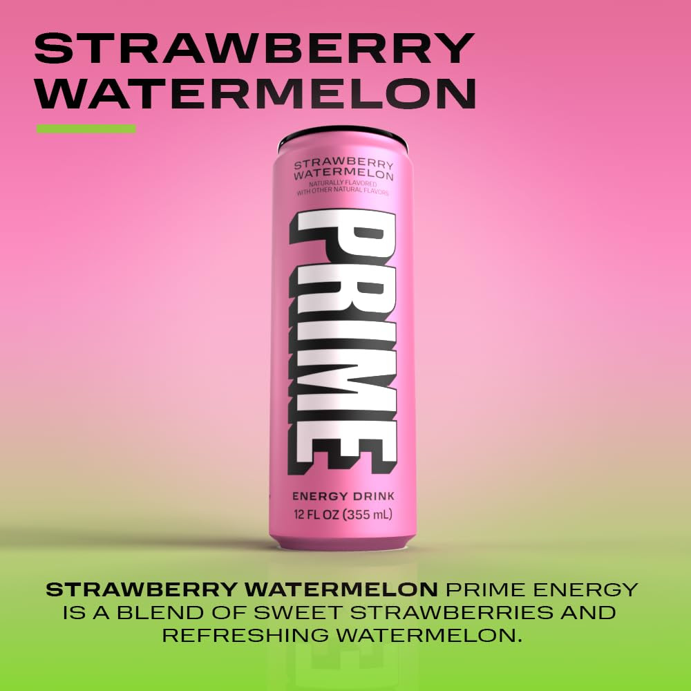 PRIME 12 oz 24 Pack Hydration Strawberry Watermelon Energy Drinks.  