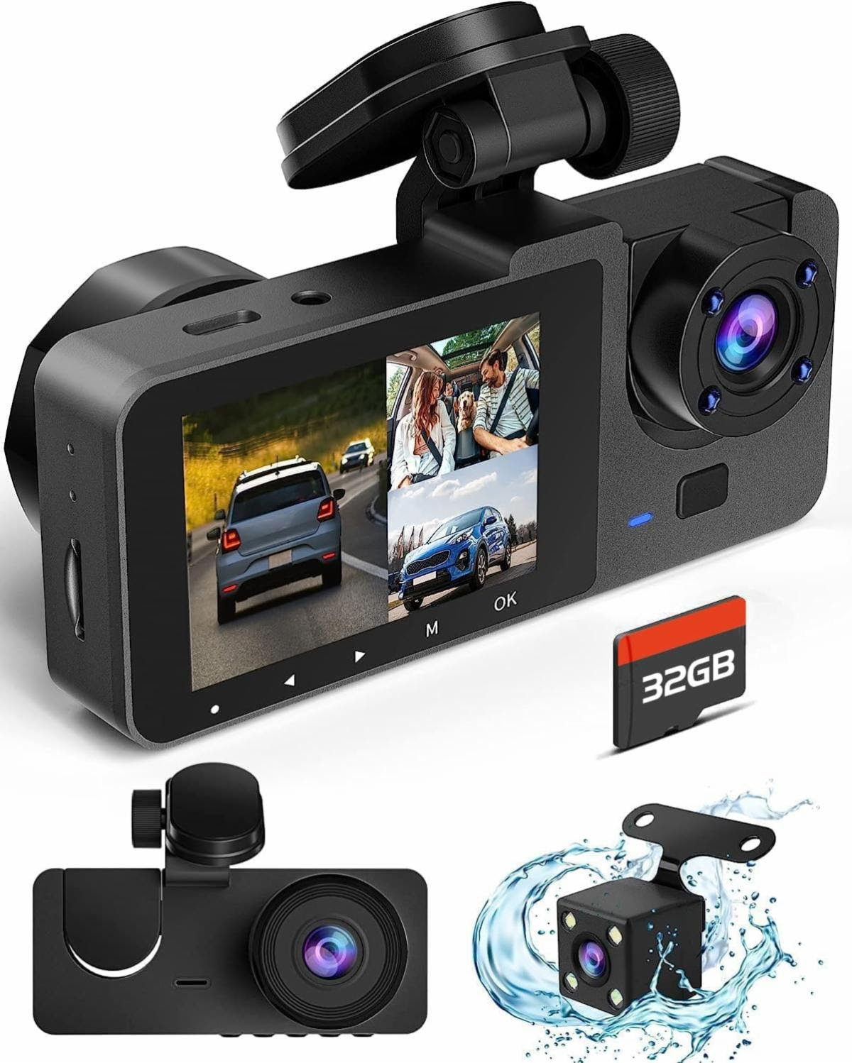 Dash Camera for Cars,4K Full UHD Car Camera Front Rear with 32GB Card, Built-in Super Night Vision,2.0 IPS Screen,170°Wide Angle, WDR, Loop Recording