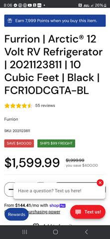 40 UNITS-NEW OVERSTOCK RV Furrion 10 Cubic Refrigerators-F.O.B. MO USA