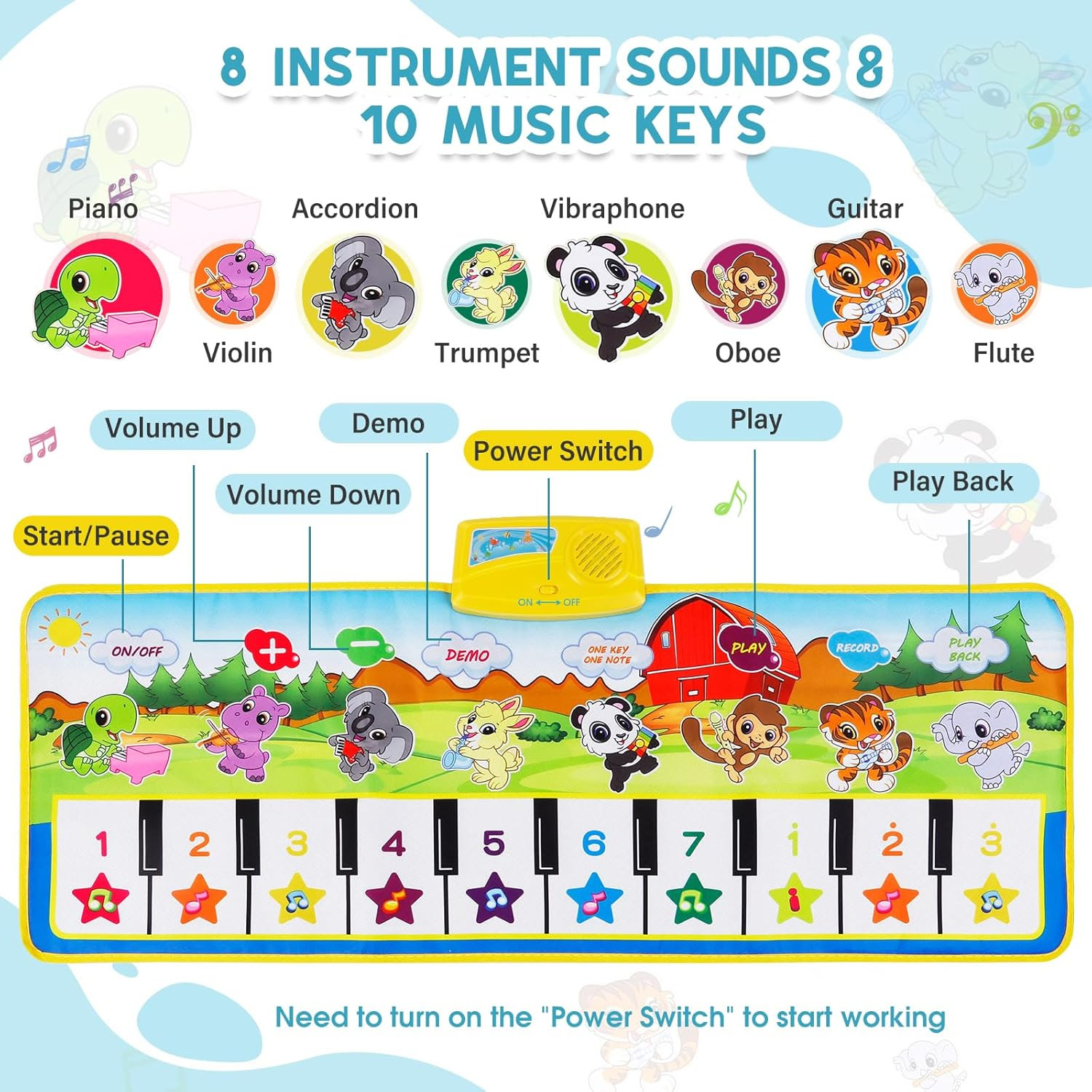 Blowout Price Musical Mat 8 Instrument Sounds Piano Mat