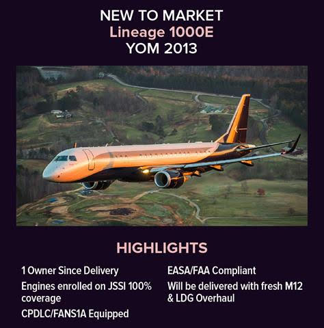 New to Market - 2014 Embraer Lineage 1000E