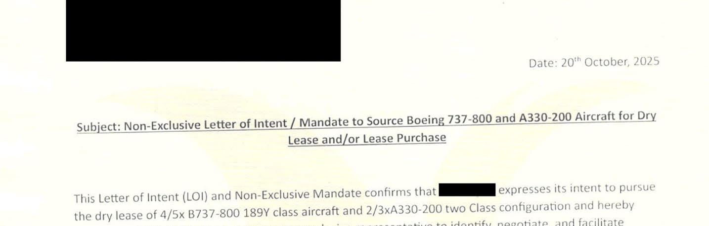 Mandate to Source Boeing 737-800 A330-200 Aircraft for Dry Lease 
