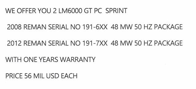 2x LM6000 50 HZ PACKAGE REMAN O HRS WITH WARRANTY