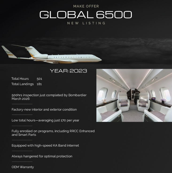 A Rare Chance to Secure a Near New Global 6500 with Only 500 Hours
