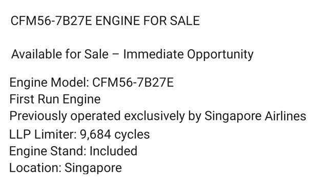 CFM56-7B27 engine minipack attached . 